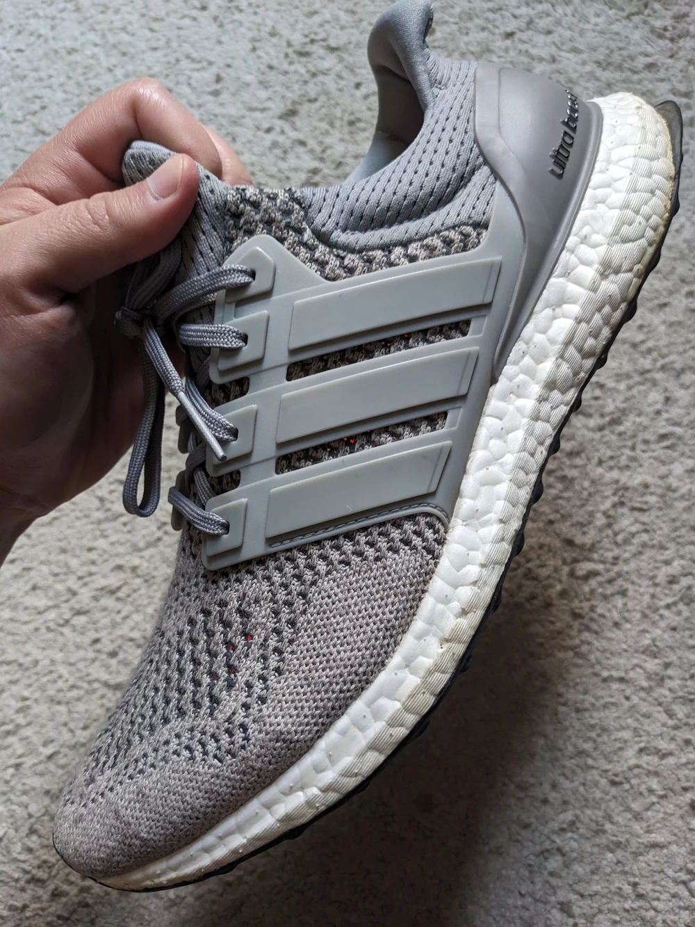 Adidas Grey Ultra Boost Knit Running Shoes